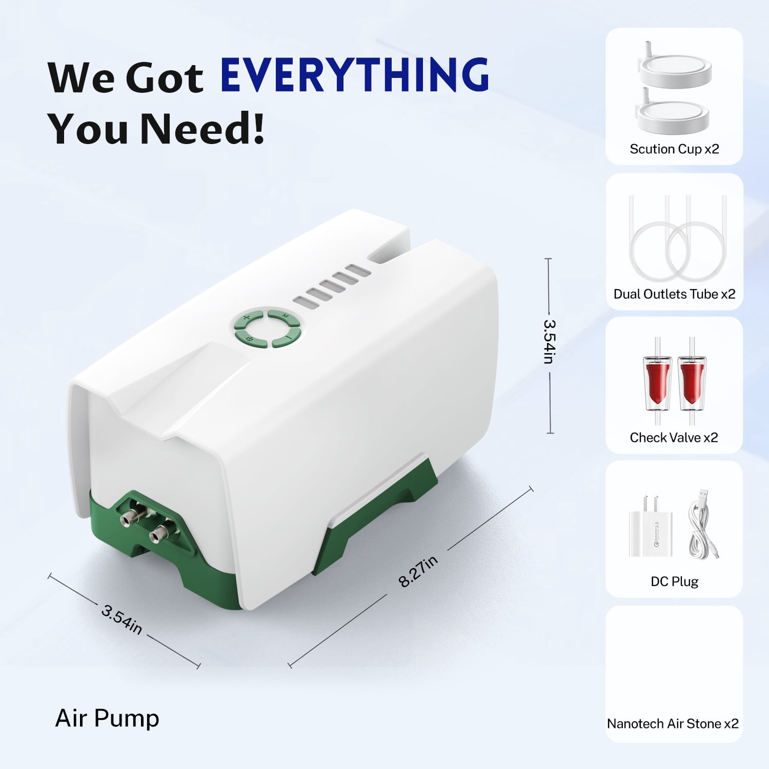 Rechargeable Whisper Quiet AC/DC Aquarium Air Pump AC Failure Sensor Aerator, Fish Tank Bait, 2 Outlets Bubbler for Fishing Outdoor, Automatic Back-Up Battery, Power Outages and Emergency