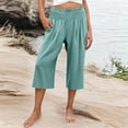 thumbnail image 2 of Horkkom Capri Pants for Women High Waisted Wide Leg Pants Pull On Loose Flowy Cropped Pants Casual Ruched Elastic Waist Yoga Pants, 2 of 9