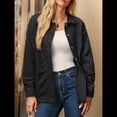 thumbnail image 4 of Chaqueta Acolchada Informal para Mujer, Camisa de Larga con Cuello Abotonado, Chaqueta de Otoño con Bolsillos Negro XL, 4 of 8
