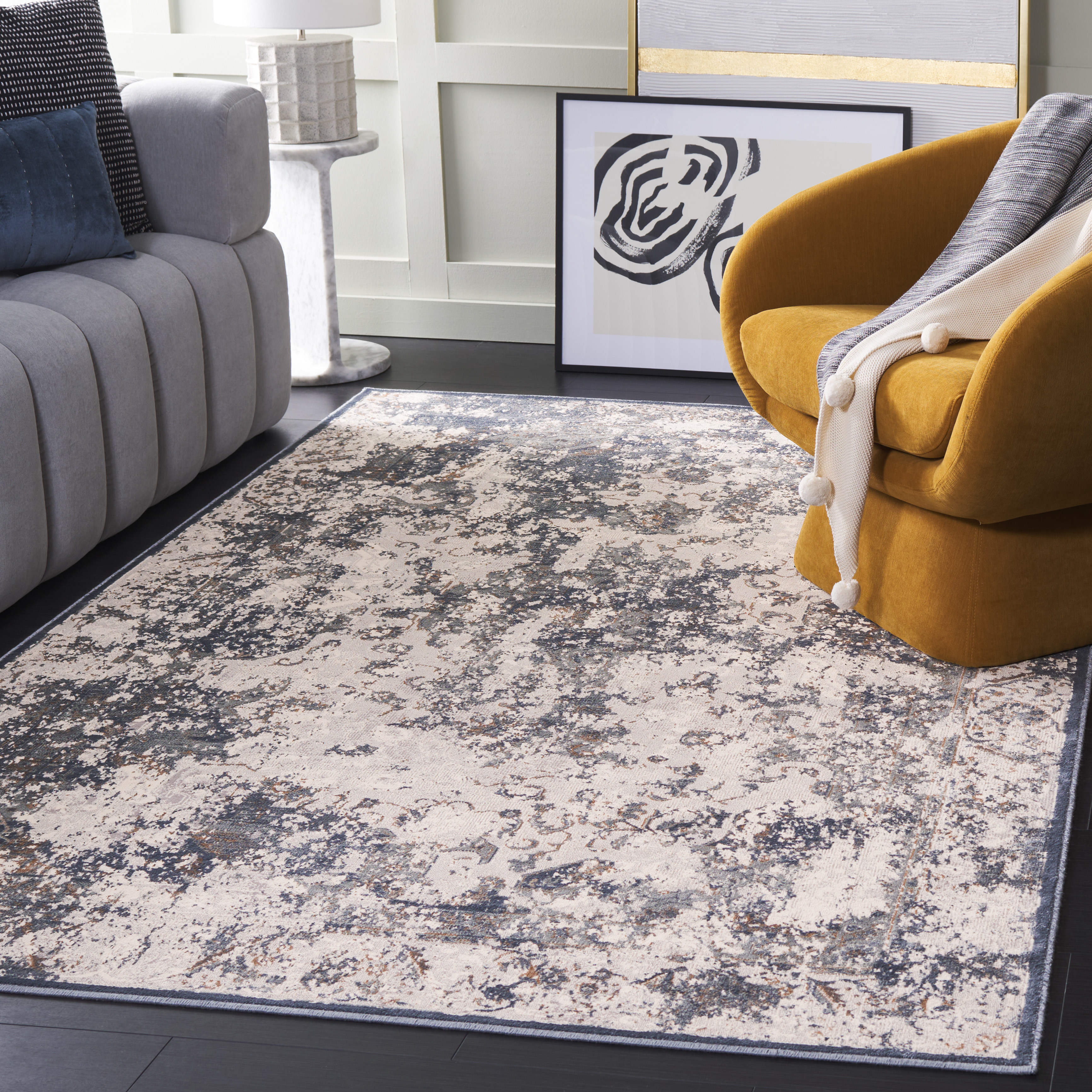 SAFAVIEH Noble Devan Abstract Area Rug, Light Blue/Beige, 5'1" x 7'6"
