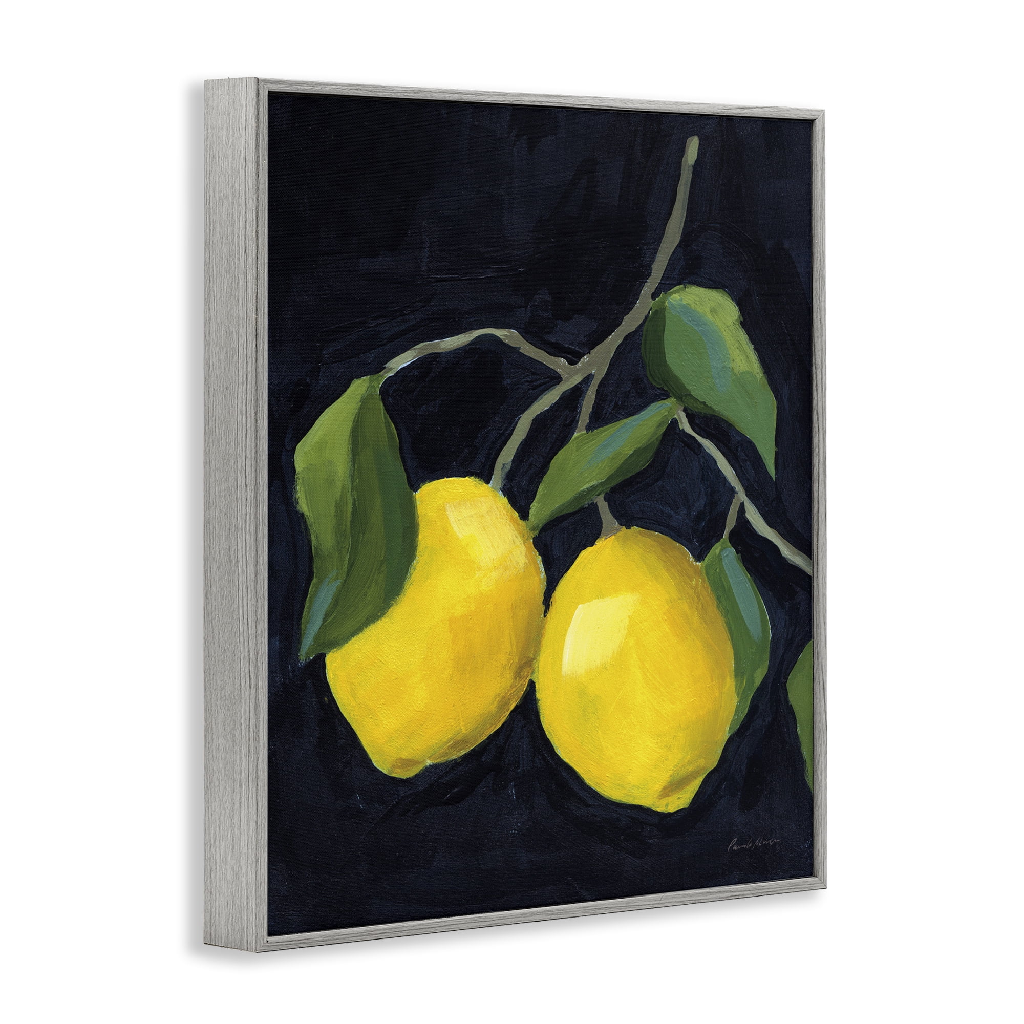 Stupell Industries Two Lemons on Black Food & Beverage Painting Gray Framed Art Print Wall Art, 24 x 30