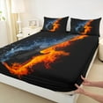 thumbnail image 3 of jejeloiu Musical Guitar Bed Sheets,Music Theme King Sheets,Black Orange Sheet Set,Microfiber Bedroom Decor,4pcs, 3 of 7