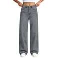 thumbnail image 5 of Nekdswn Girls Barrel Pants Elastic Waist Baggy Wide Leg Faux Denim Pants Solid Color High Stretch Loose Chinos Casual Y2k Streetwear Trousers, 5 of 8
