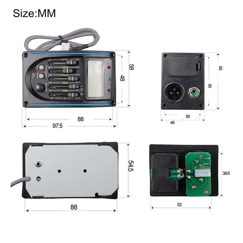 Acoustic Guitar Pickup,5 Band EQ Equalizer Guitar Preamp Piezo Pickup Tuner with Mic LCD Display