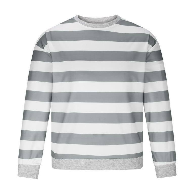 Qingpeng Men's Casual Striped Shirts Crewneck Long Sleeve