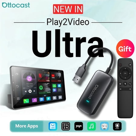 Ottocast Play2Video Ultra Wireless CarPlay AI Box Lite ,With Remote, for Factory Wired Carplay Adapter Cars - Supports Y0uT0be and T1kT0k, Easy to Setup 3 in 1, Dual WiFi Bluetooth