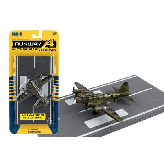 Boeing B-17 Flying Fortress Bomber Aircraft Olive Green Camouflage with Runway Section Diecast Model Airplane by Runway24
