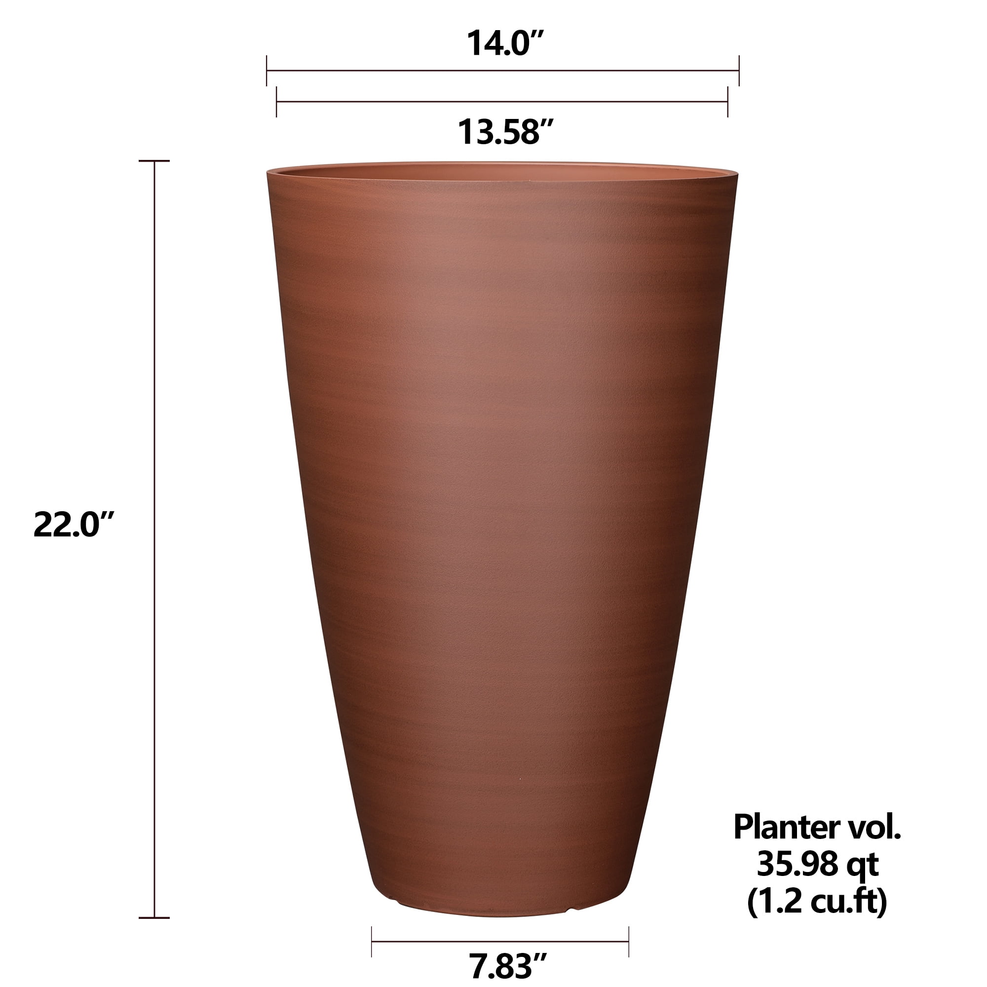 Mainstays Tall Red Sienna Recycled Resin Planter, 14in x 14in x 22in