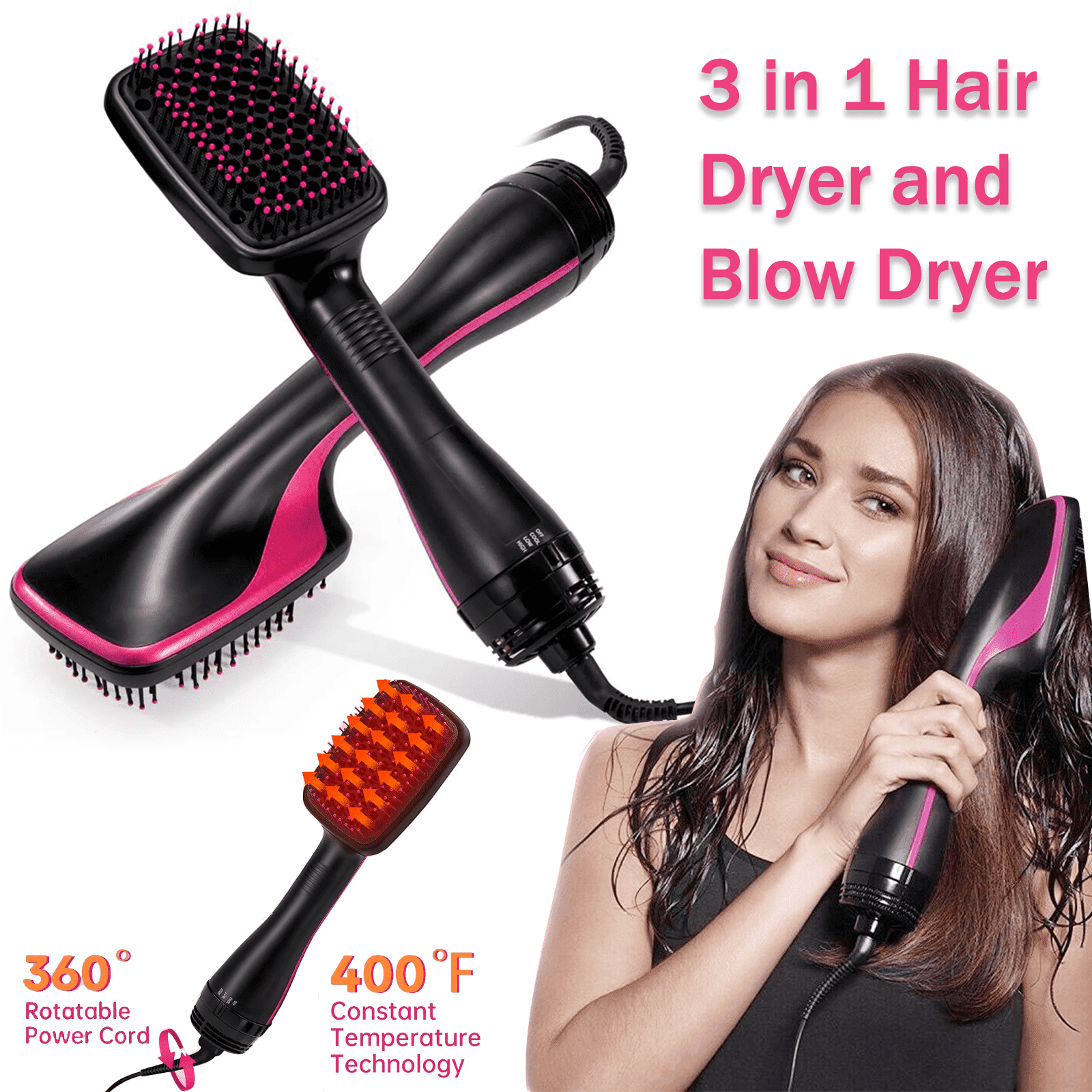 Jowenia One-Step Hair Dryer and Styler, 3 in 1 Negative Ion Blow Dryer Brush for Smooth, Frizz Free Results for All Hair TypeS