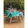 thumbnail image 4 of 60x84 Inch Outdoor Tablecloth with Umbrella Hole Zipper Rectangle Abstract Green Rectangular Tablecloths Outside Waterproof Painting Buildings Geometric Color Block Patio Table Cover for Picnic Party, 4 of 8