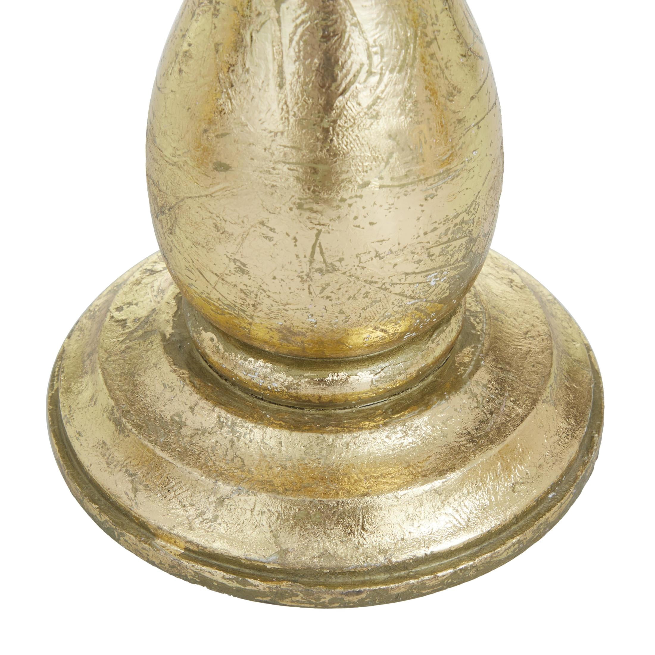 DecMode 3 Candle Gold Mango Wood Turned Style Pillar Candle Holder, Set of 3