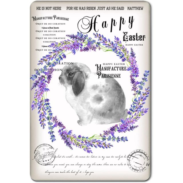 Carteles de metal vintage con diseño de conejo de Pascua y lavanda, decoración primaveral, 12 x 8 pulgadas