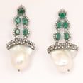 thumbnail image 3 of Natural Pearl Emerald,Diamond Gemstone 925 Sterling Silver Earrings, 3 of 5