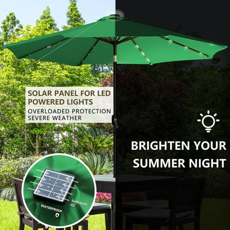 Sun Ray - 9' Round Solar Lighted Umbrella - Emerald Green