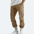 thumbnail image 4 of New Pocket Design Solid Cargo Pants Trousers for Men Full Length Casual Loose Drawstring Pockets Pants Male Cargo Trousers Khaki S, 4 of 7