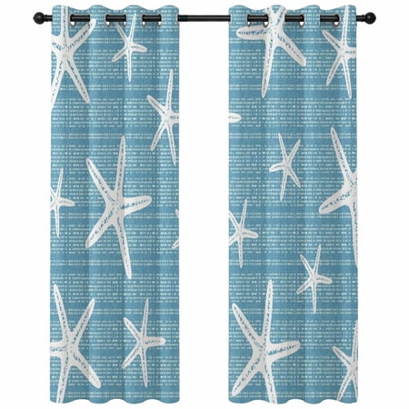 Teal Blue Starfish Coastal Blackout Curtains 63 Inches Long Summer Beach Nautical Sea Ocean Thermal Insulated Room Darkening Drapes with Grommets for Living Room 42 W x 63 L 2 Panels