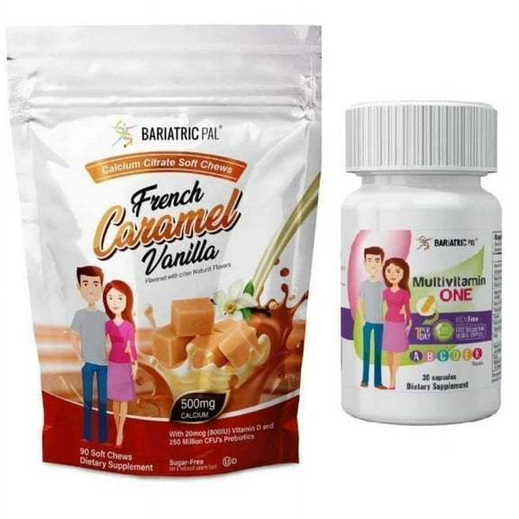 Gastric Bypass Complete Vitamin Pack - Capsules Size: 1-Month Supply, BariatricPal Multivitamin ONE: Capsule - Iron Free, BariatricPal Calcium Citrate Soft Chews: French Vanilla Caramel
