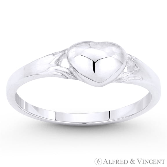 Domed 5.5mm x 7mm Heart Charm Promise Ring in .925 Sterling Silver