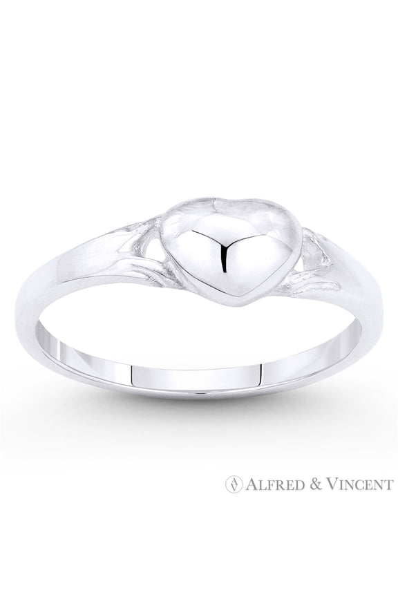 Domed 5.5mm x 7mm Heart Charm Promise Ring in .925 Sterling Silver