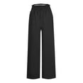 thumbnail image 6 of Cargo Pants Women Casual Fashion Solid Colour Cotton Linen Casual Pants Wide Leg Trousers Sweatpants With Pockets Linen Pants Women Yoga Work Pants for Women Black Polyester L, 6 of 7
