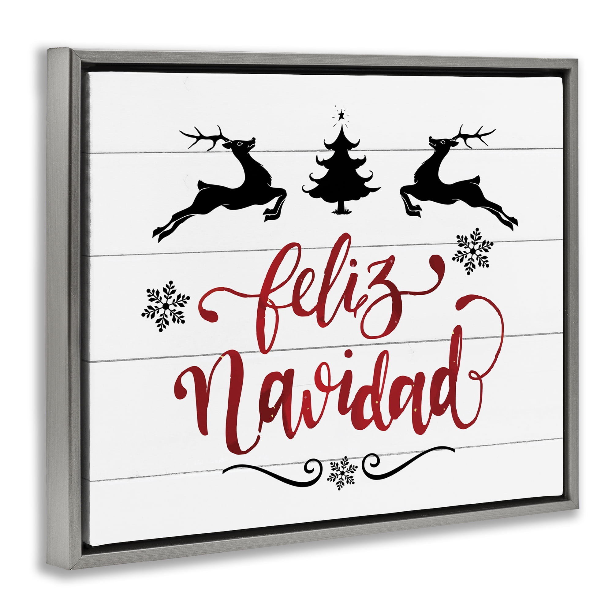 Stupell Industries Feliz Navidad con Renos Holiday Painting Gray Floater Framed Art Print Wall Art, 21 x 17