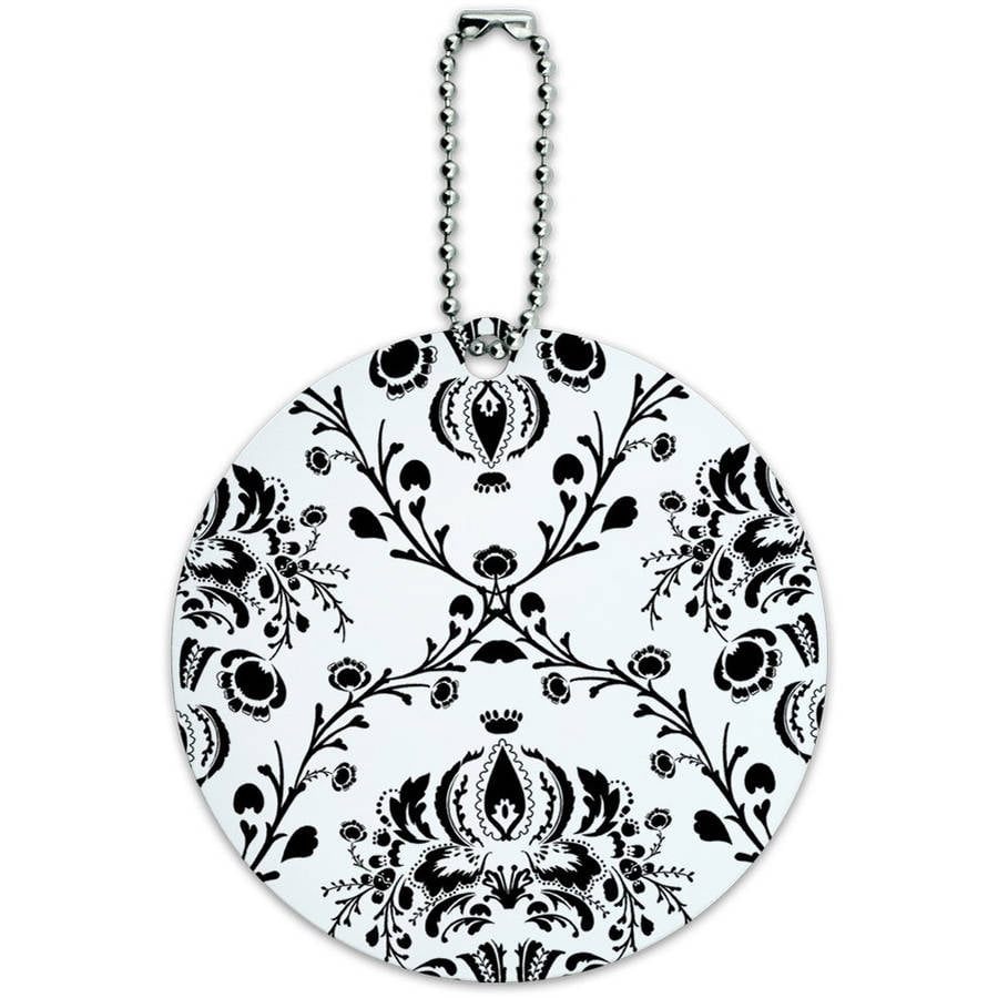 Damask Elegant Black White Round Luggage ID Tag Card for Suitcase or