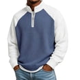 thumbnail image 2 of YOIAVAIOY Men's Quarter Zip Sweatshirts Waffle Knit Loose Fit Color Block Pullovers Stand Collar Sporty Casual Tops Blue XL, 2 of 5