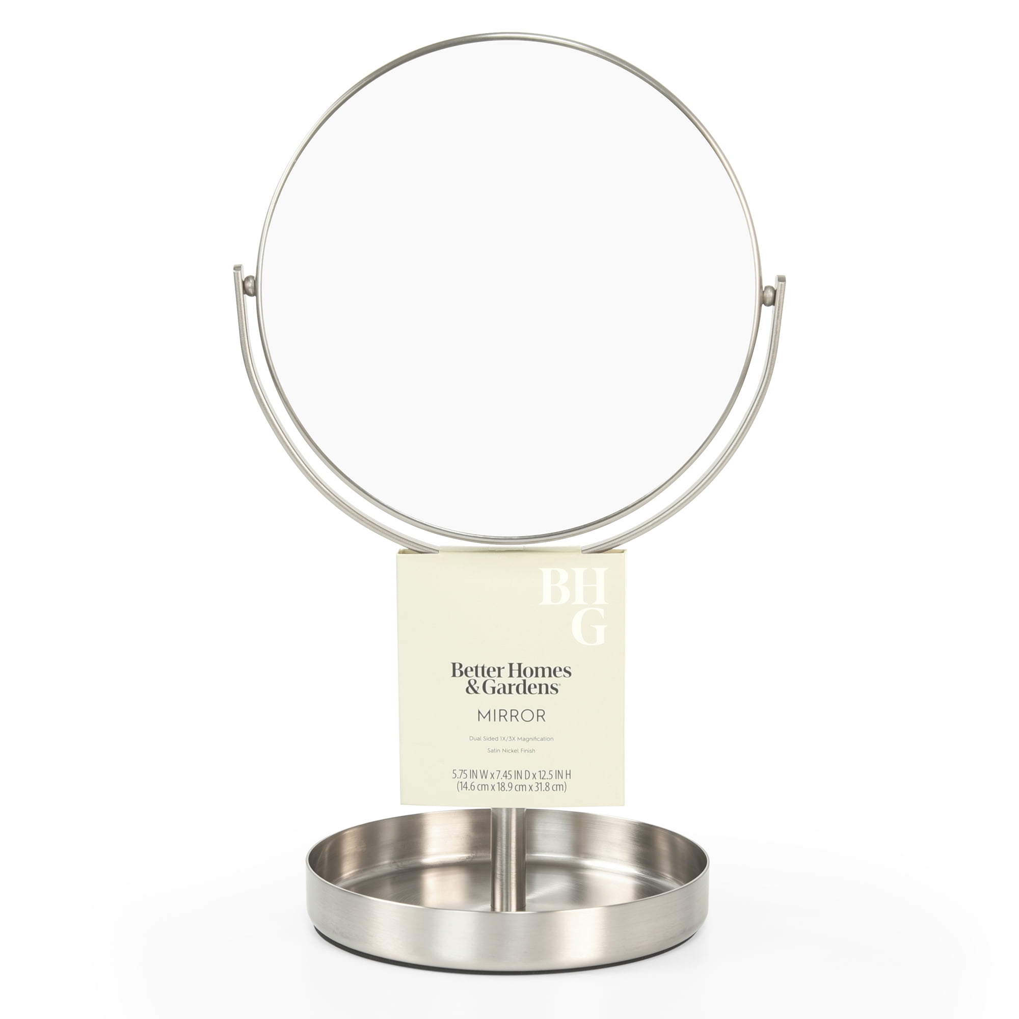 Better Homes & Gardens Satin Nickel Metal Mirror(featuring one side as a standard mirror).