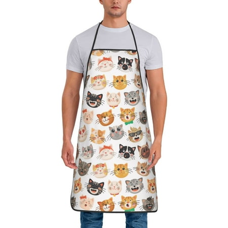 

Adjustable Bib Apron - Modern Diverse Cartoon Cute Cats Waterdrop Resistant Cooking Apron Kitchen Aprons for Men Women