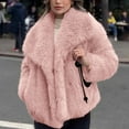thumbnail image 4 of Women's Plus Size Pink Faux Fur Coat Lapel Button Cardigan Long Sleeve Solid Color Fashion Jacket, 4 of 8