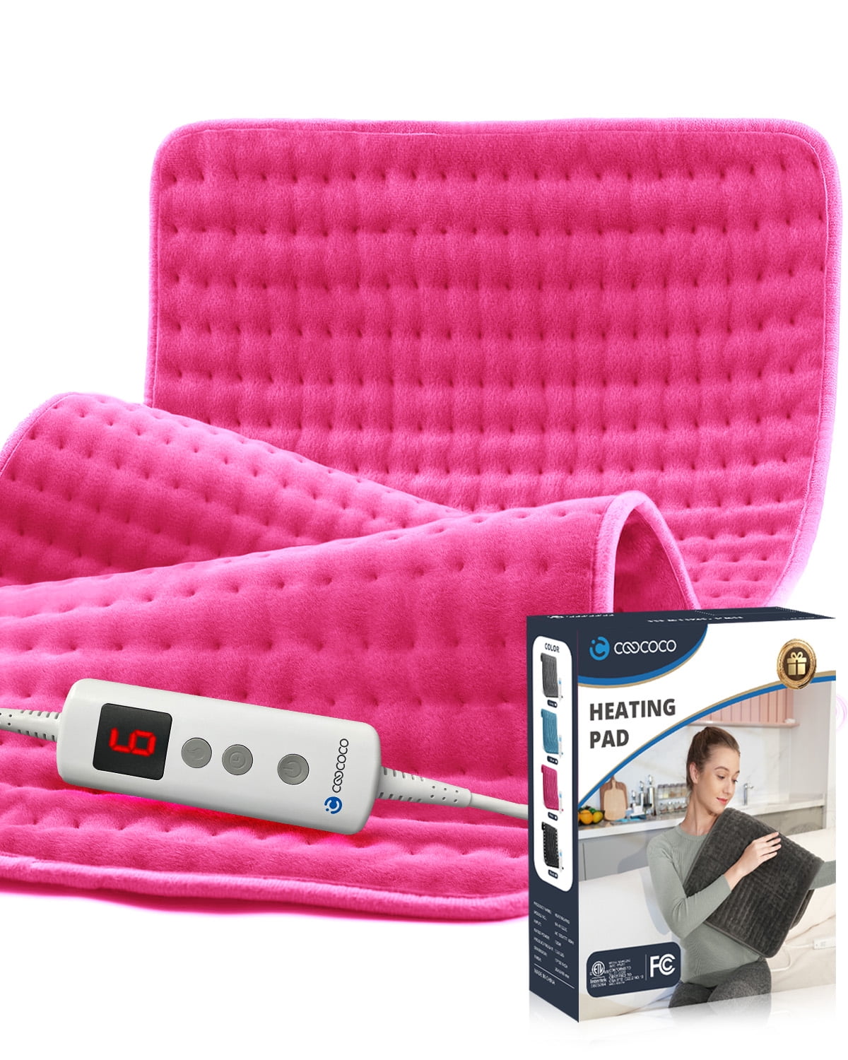 Coococo 33"x18" Large Electric Heating Pad for Back Neck Shoulders Muscle Pain, Cramps Relief with Auto Shut off, 3 Timer, 6 Temp Controller, Gifts