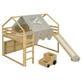 thumbnail image 4 of Harper & Bright Designs Low House Loft Bed with Slide and Storage Shelves, Wood Twin Playhouse Loft Bed Frame with Tent & Stairs, Twin Storage Bed for Boys Girls, Natural, 4 of 20