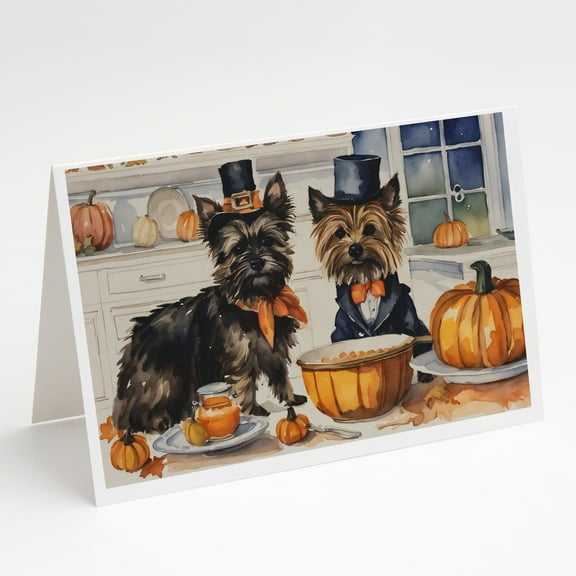 Cairn Terrier Fall Kitchen Pumpkins Greeting Cards and Envelopes Pack of 8 7 in x 5 in