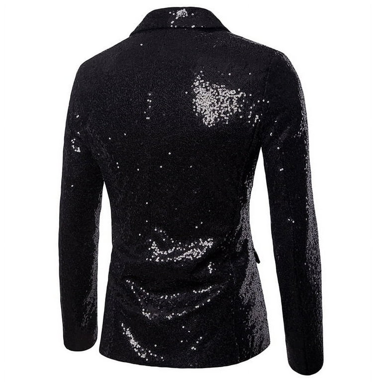 Men V-neck One Button Blazer Suit Party Wedding Glitter