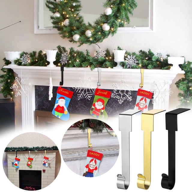 Fiudx Juego de Soportes para Calcetines Navideños, Ganchos Metálicos Ajustables, Resistentes para Calcetines y Decoraciones, para Chimenea o Pared, Diseño Resistente a La Oxidación, Juego de 4 Piezas