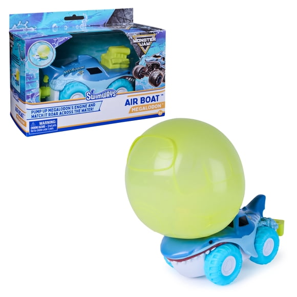 SwimWays Monster Jam Air Boat, Megolodon Shark Monster Truck, Swimming Pool Accessories & Kids Pool Toys, Pool Party Supplies, Monster Jam Toys for Kids Ages 4 & Up (No Batteries Required)