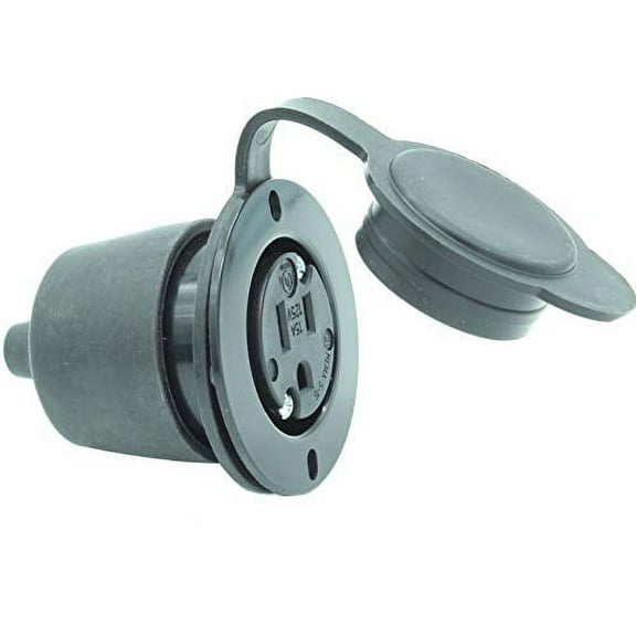 Journeyman-Pro 5279 15 120-125 Volt, NEMA 5-15 Flanged Outlet, Black Commercial Pole-3 Wire, Blade Plug Charger Receptacle Cover/Cap)