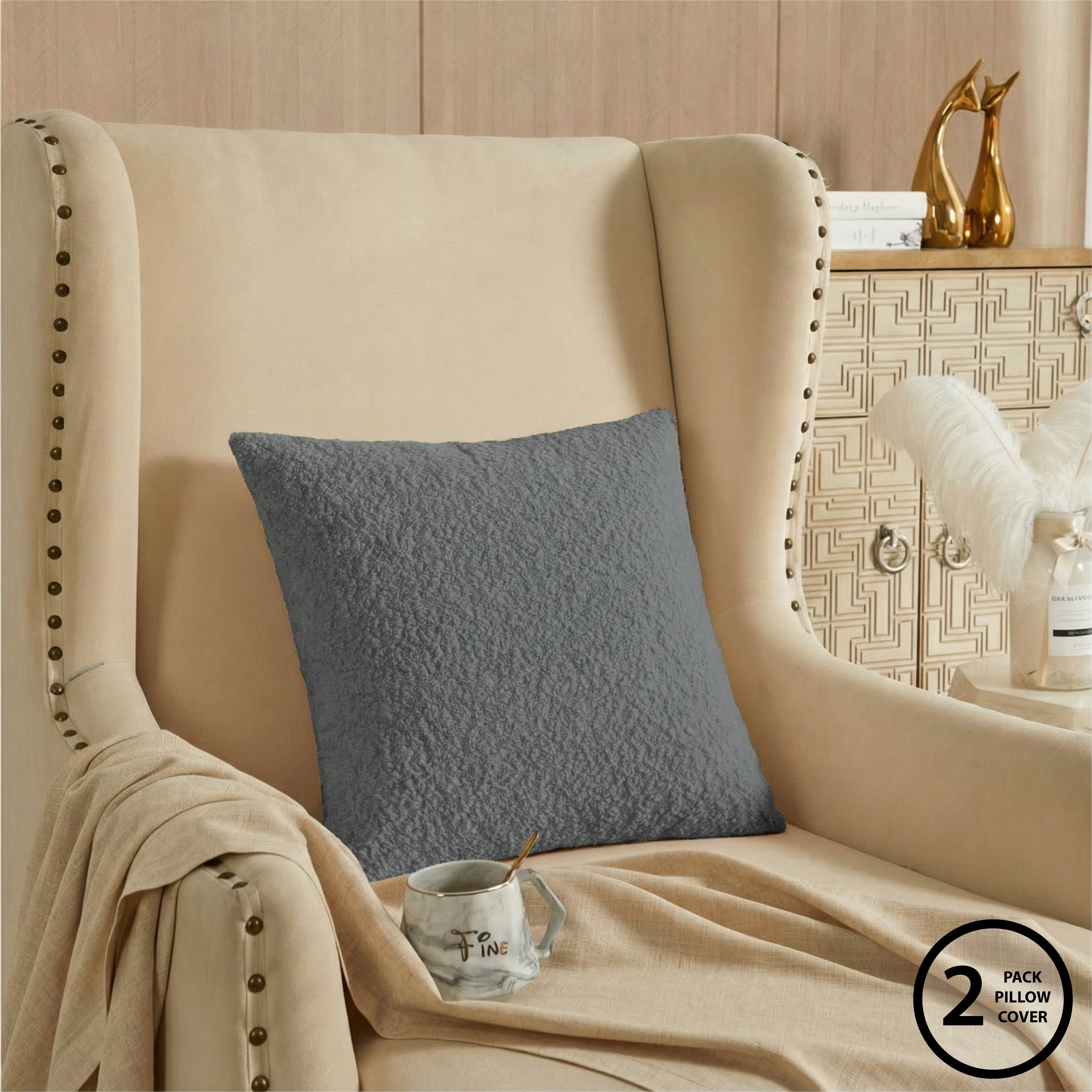 Mainstays 18"x18" Boucle Decorative Throw Pillow Cover- 2Pk- Soothing Gray