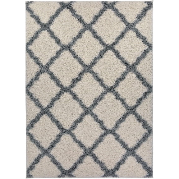 Moroccan Trellis Shag Area Rug Rugs New Shaggy Collection (Ivory, 3'3"x5')