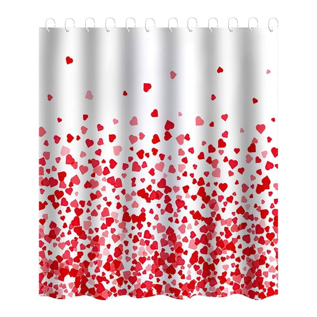 Liquidation Rideau de Douche Rouge Motif Cœur avec Rideau de Douche Rouge et Cœur Décorations de Salle de Bain Tissu Polyester Saint-Valentin avec Crochets Rideau de Douche Crochets Bronze