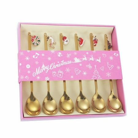 

Tableware New Design Hot Popular Products Gold Stainless Steel Long Handle Tea Coffee Ice Spoon Christmas Spoon Set Creative Stainless Steel Spoon Gift Box Christmas Gift Pendant Spoon (Gold7)
