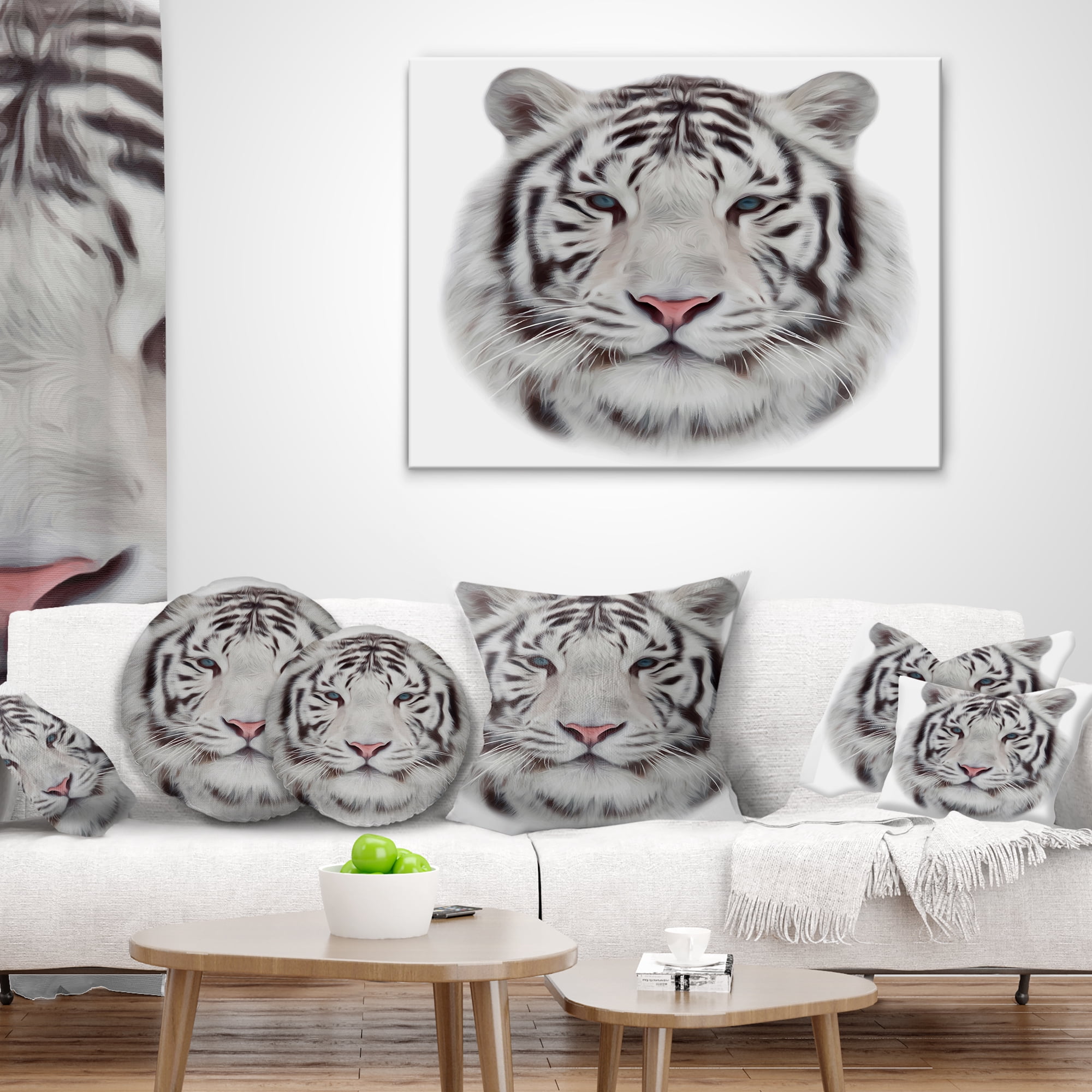 Designart White Bengal Tiger - Animal Throw Pillow - 16x16