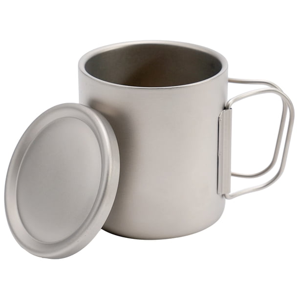 Tasse Camping Titane Double Paroi – 450 Ml – Sans Poignée, Avec Sac – Pour Maison, Rando – Neutre En Goût