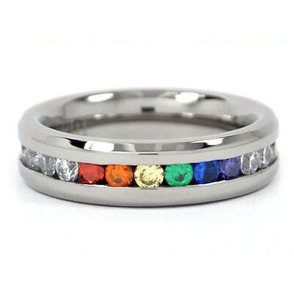 Pride Shack - String of Rainbow & Full CZ Ring LGBT Lesbian Gay Pride Ring Sizes