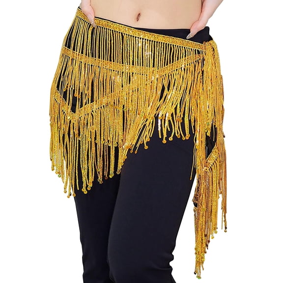 Felirenzacia Belly Dance Belt Wrap Hip Scarf Skirt Waistband with Sequins Tassel Hip Scarf, Yellow,Free Size