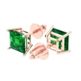 thumbnail image 2 of 3 ct Screw-Back Stud Earrings for Women | 6.5mm Princess Cut Simulated Emerald | 18K Rose Gold, 2 of 5