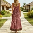 thumbnail image 2 of Morttic Women's Leopard Print Sleeveless V-Neck Maxi Dress – Boho Flowy Beach Long Dress, Summer Resort & Vacation Wear Rose Red，S, 2 of 3