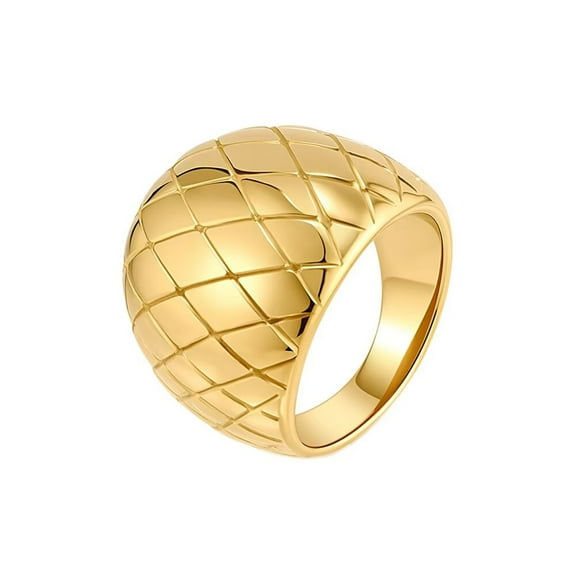 HIJONES Womens Stainless Steel Large Glossy Mesh Braided Chunky Ring Wedding Promised Hand Jewellery Gold Size S