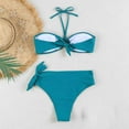 thumbnail image 2 of UTSJKR Women's Halter Bikini Set Bandeau Bikini O Ring Tie Back High Cut Two Piece Swimsuit Bathing Suits Blue 8, 2 of 7