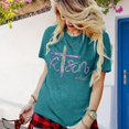 thumbnail image 4 of Camiseta HQP He is Risen Easter para mujer, color cian, 4 of 7